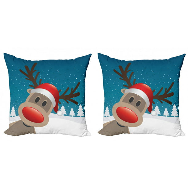 Decorative cushion Rudolph the reindeer and Santa Claus baby Animals Cute gift to decorate a child/'s room Standard Satin